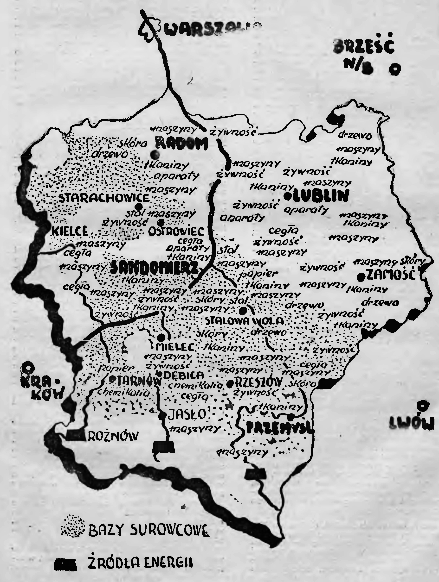 Mapa Centralnego Okręgu Przemysłowego z 1938 roku