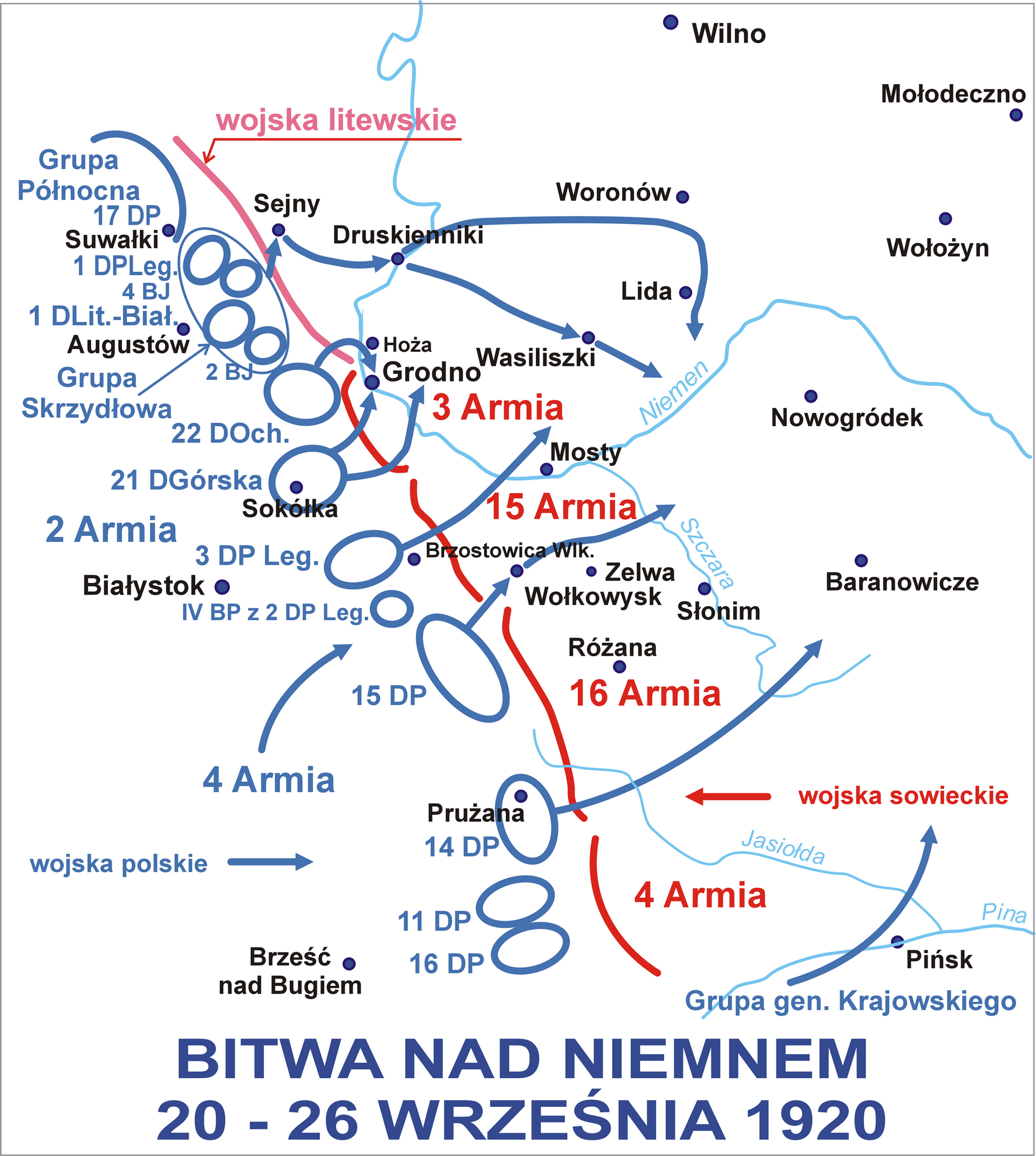 Mapa operacyjna bitwy nad Niemnem z 20-26 września 1920 roku